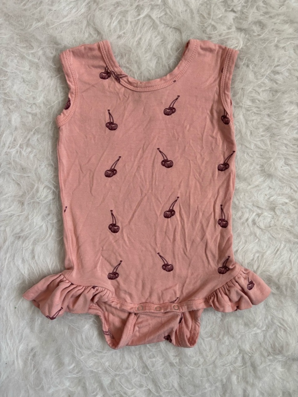 kate quinn Baby Girl Pink Cherry AOP Ruffle Bamboo Bodysuit